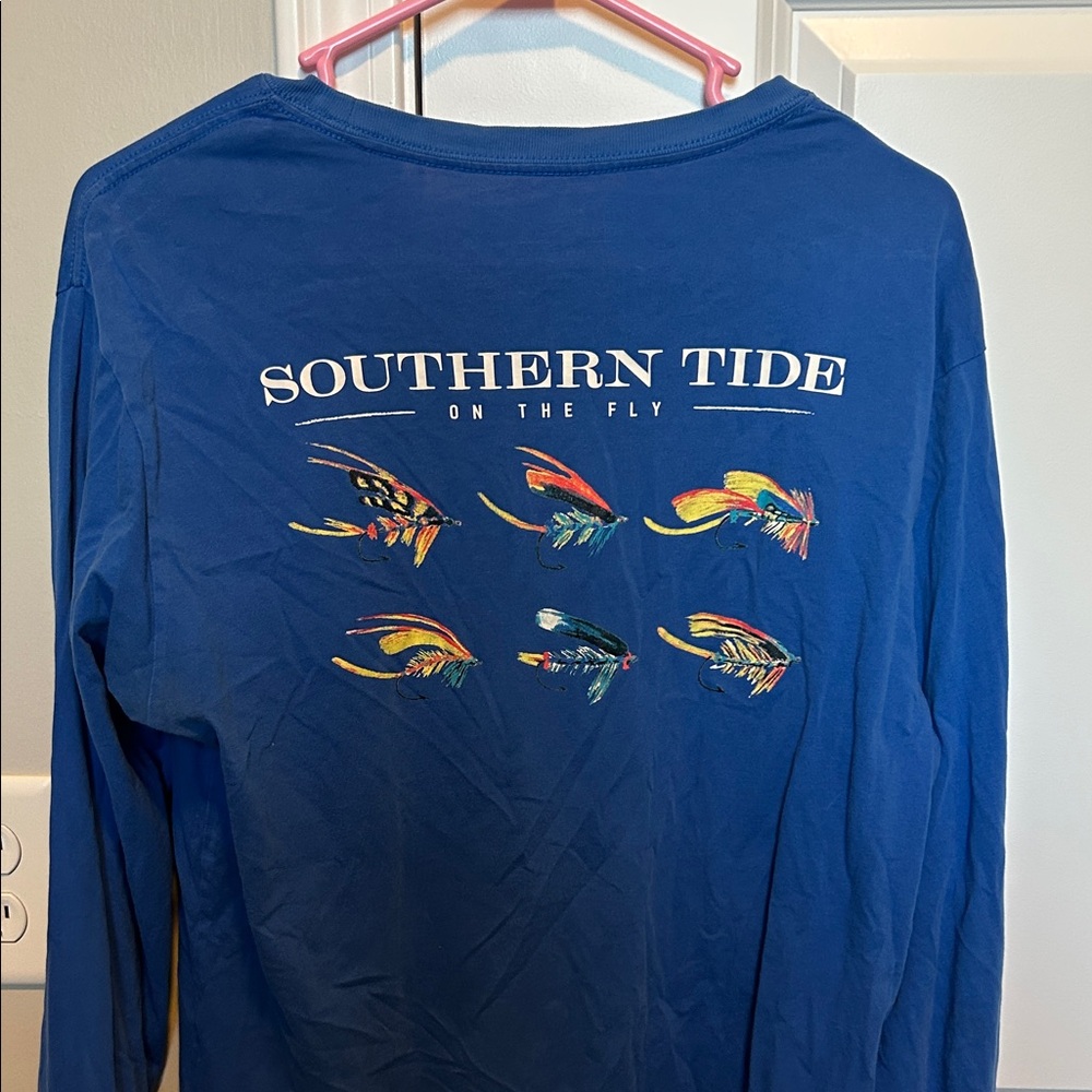 Southern Tide Blue Long Sleeve with Colorful Fly Design